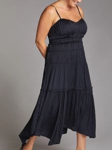 Anthropologie Ruched Slip Dress - black